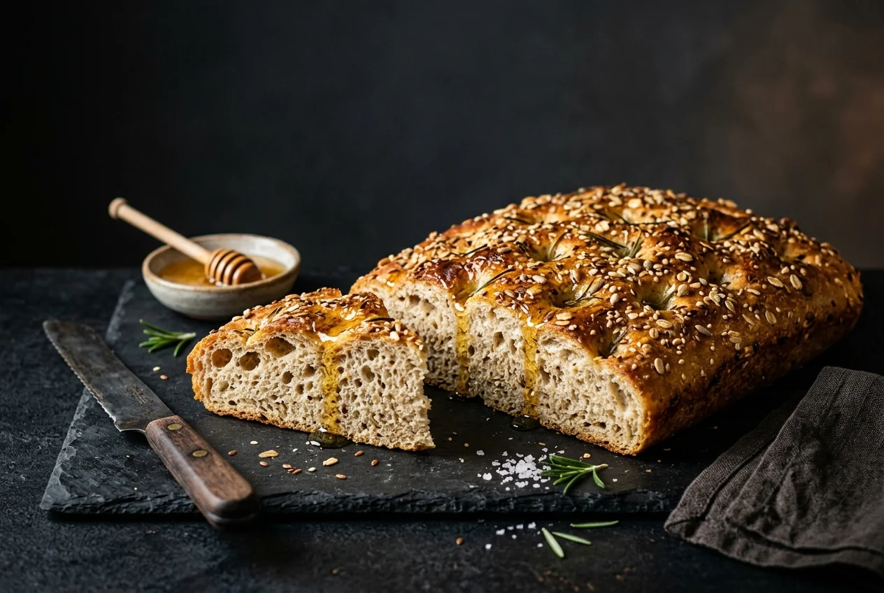 Focaccia mit Getreide und Honig