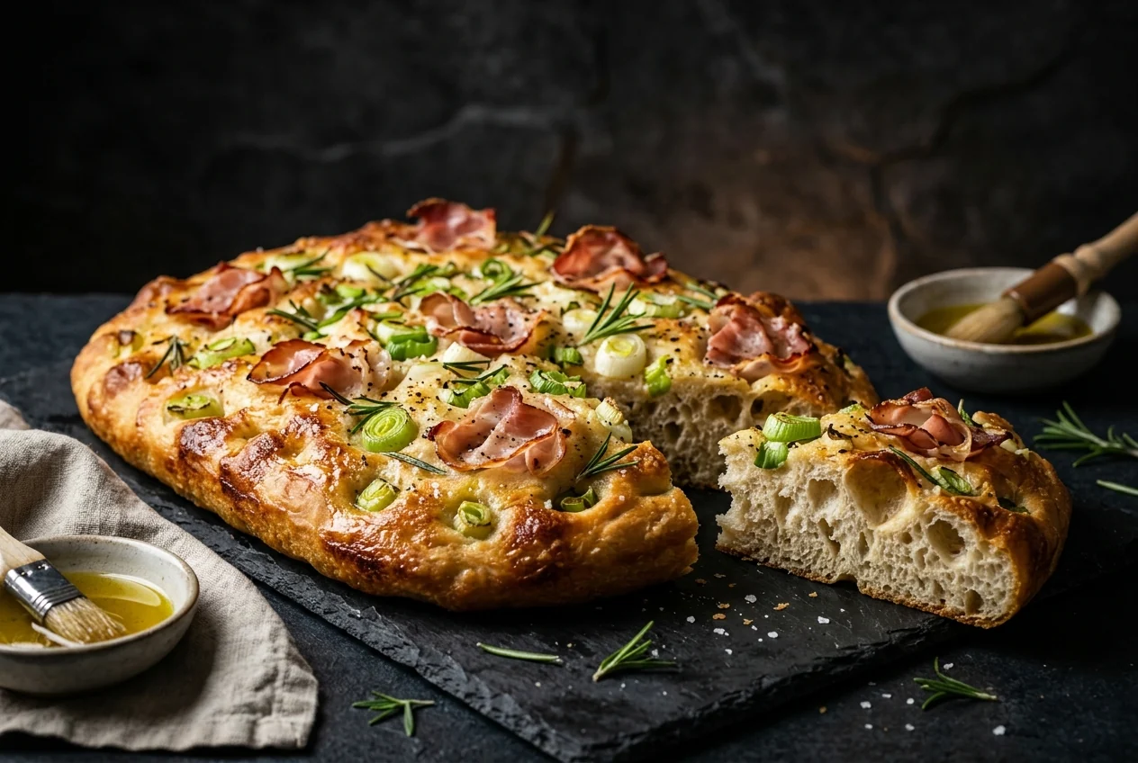 Spring Onion and Speck Focaccia