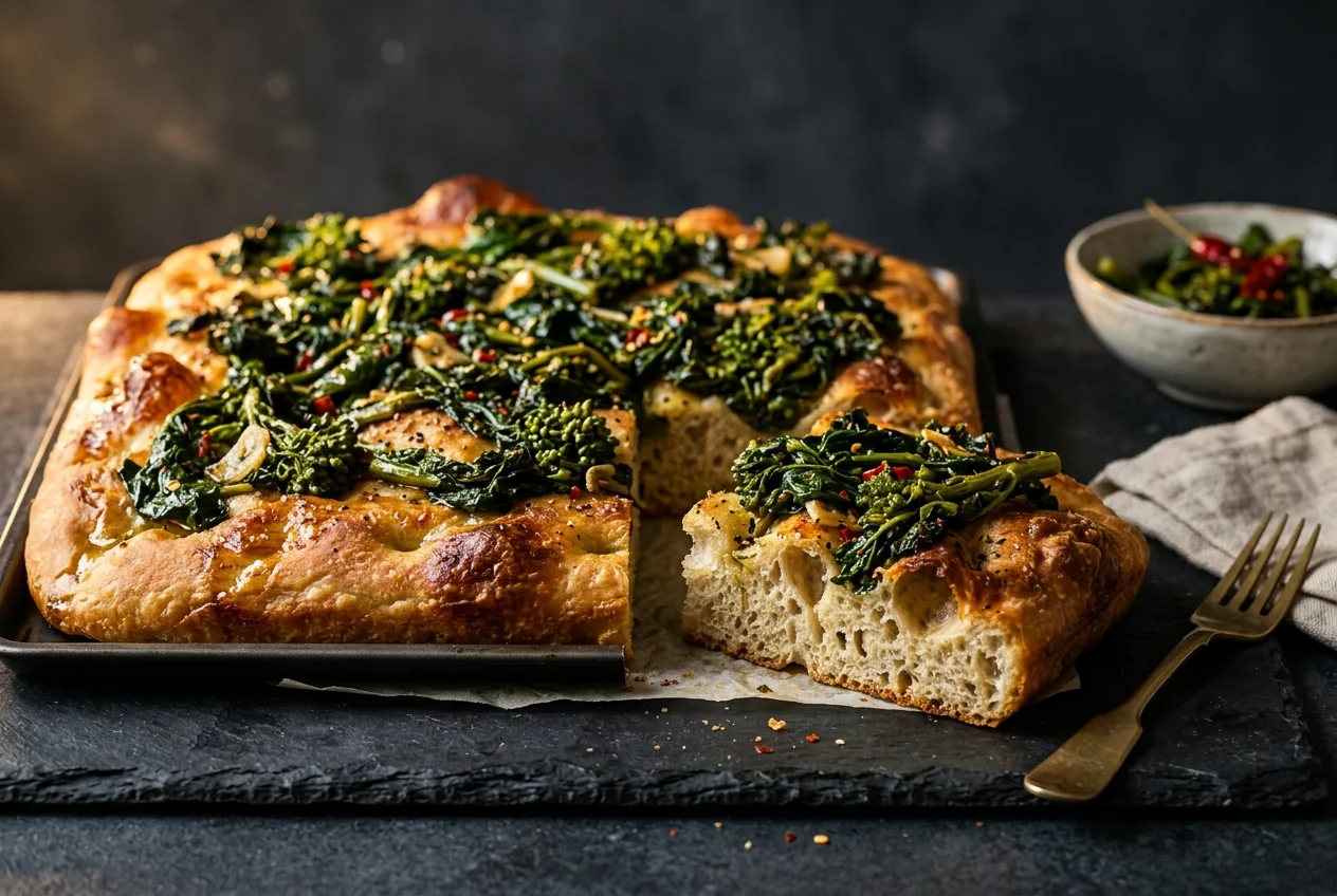 Focaccia mit Friarielli (Stängelkohl)