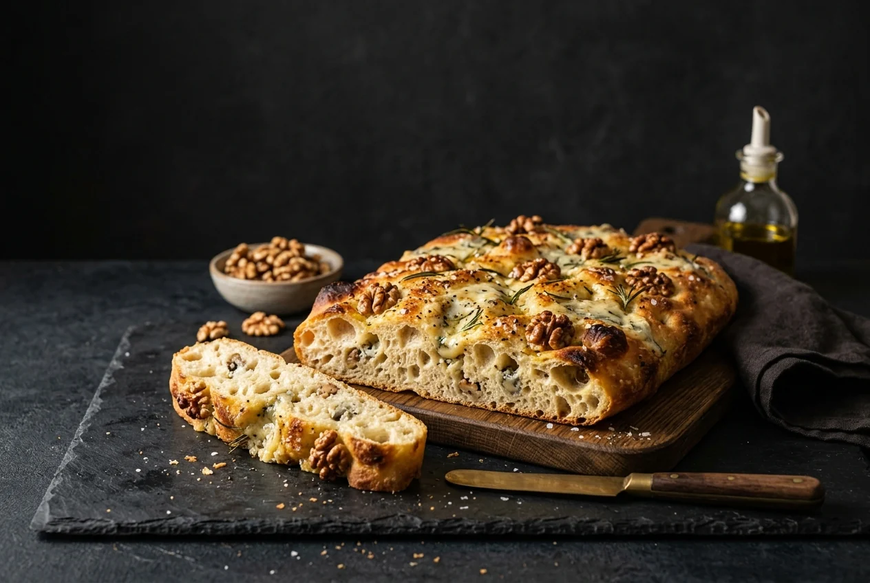 Focaccia mit Gorgonzola und Walnüssen