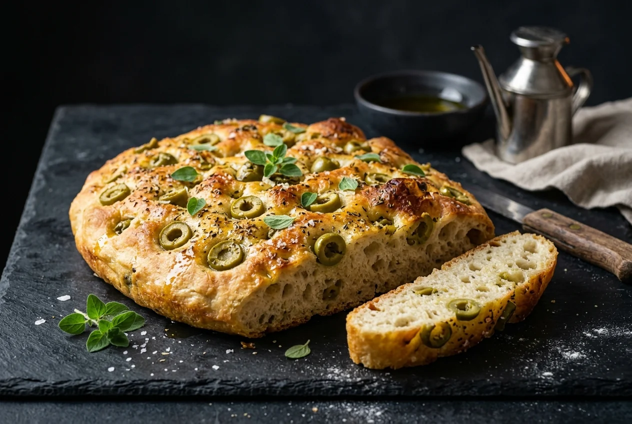 Focaccia Olive Verdi e Origano